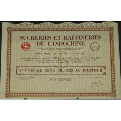Sucreries et Raffineries de l'Indochine (Act 100 F) (blanquette)