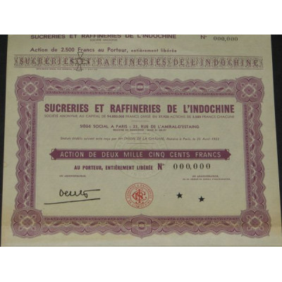 Sucreries et Raffineries de l'Indochine (Act 2500 F) (blanquette)