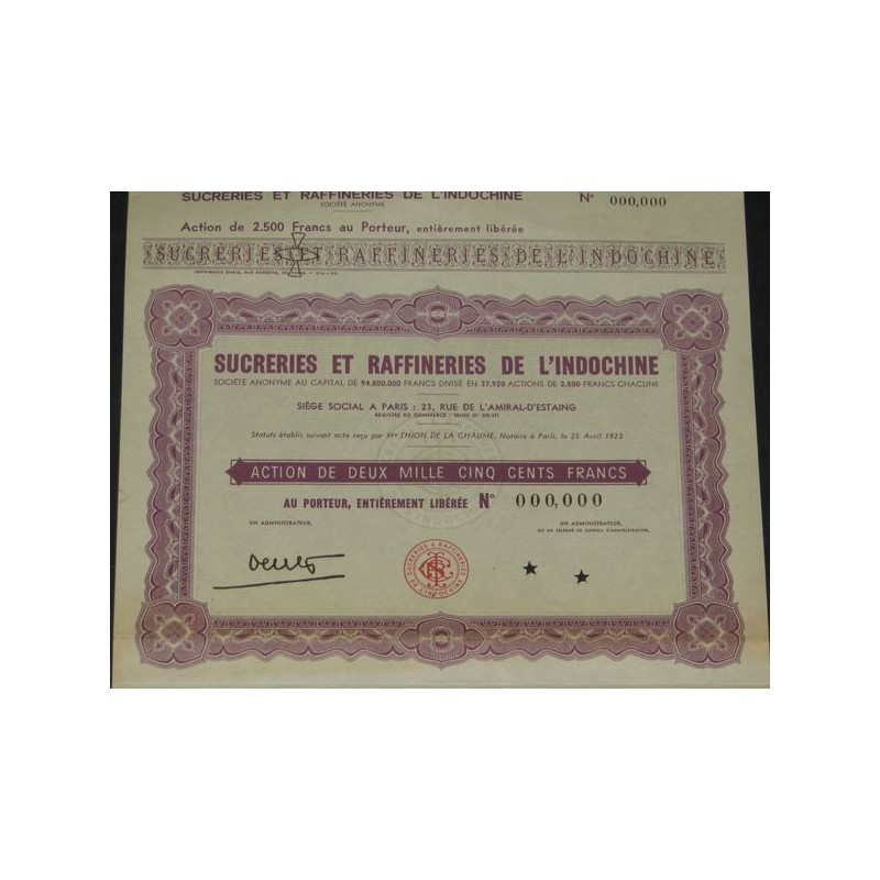 Sucreries et Raffineries de l'Indochine (Act 2500 F) (blanquette)