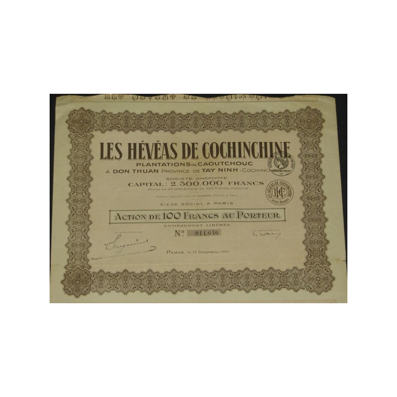 Les Hévéas de Cochinchine - Plantations de Caoutchouc (Act 100 F - capital 2.5 M)