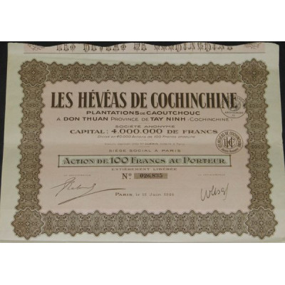 Les Hévéas de Cochinchine - Plantations de Caoutchouc (Act 100 F - capital 4 M)