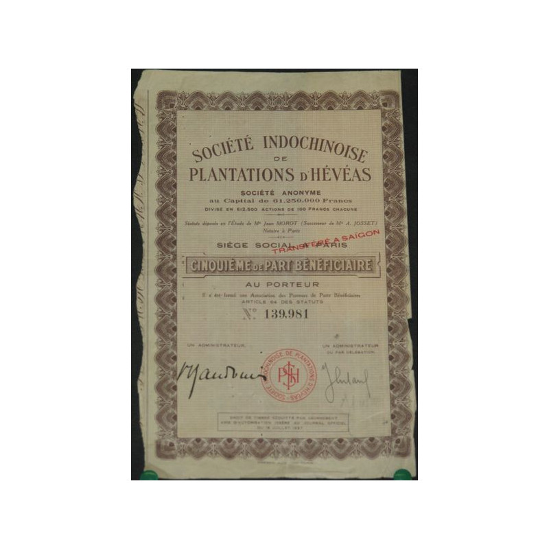 Sté Indochinoise de Plantations d'Hévéas