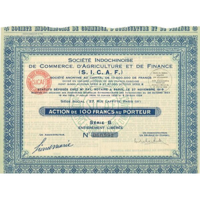 Sté Indochinoise de Commerce. d'Agriculture et de Finance (S.I.C.A.F.) (Act 100 F)