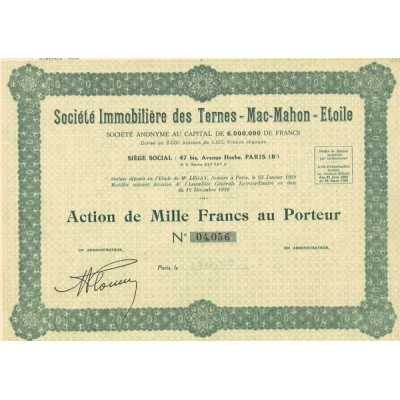 Sté Immobilière des Ternes - Mac-Mahon - Etoile (Act 1000 F)