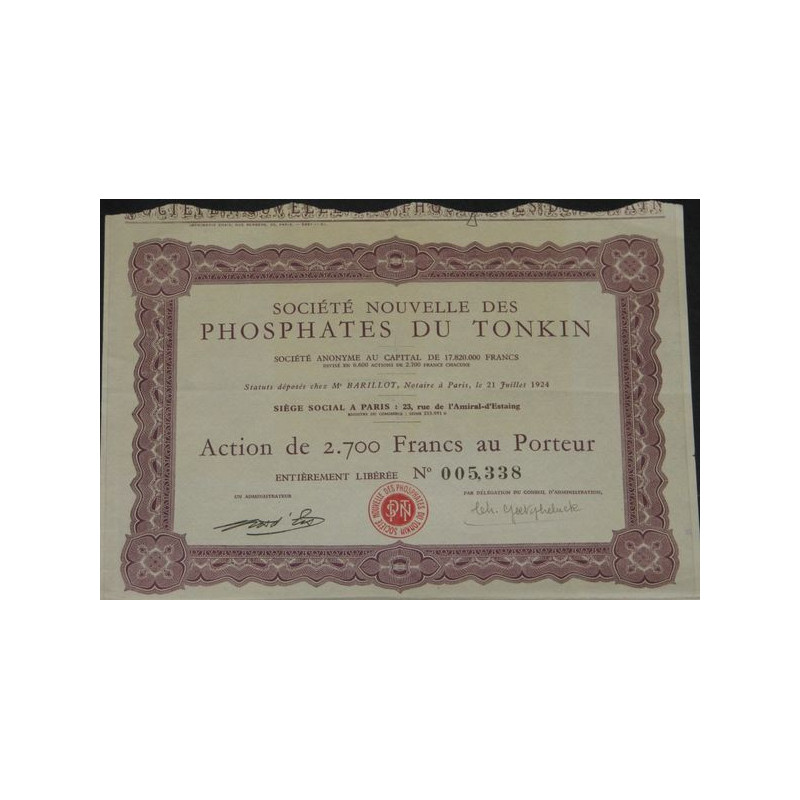Sté Nouvelle des Phosphates du Tonkin (Act 2700 F)