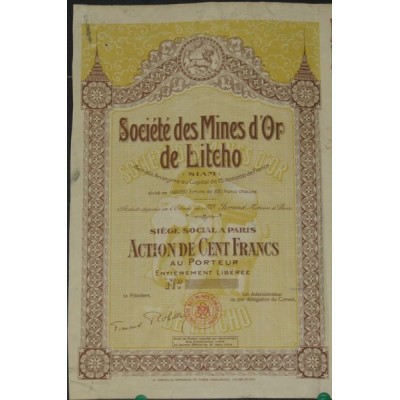 Sté des Mines d'Or de Litcho (Act 100 F) (blanquette)