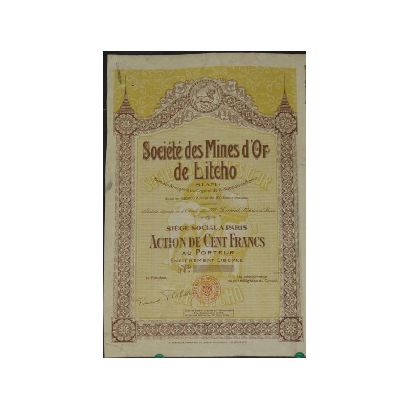 Sté des Mines d'Or de Litcho (Act 100 F) (blanquette)
