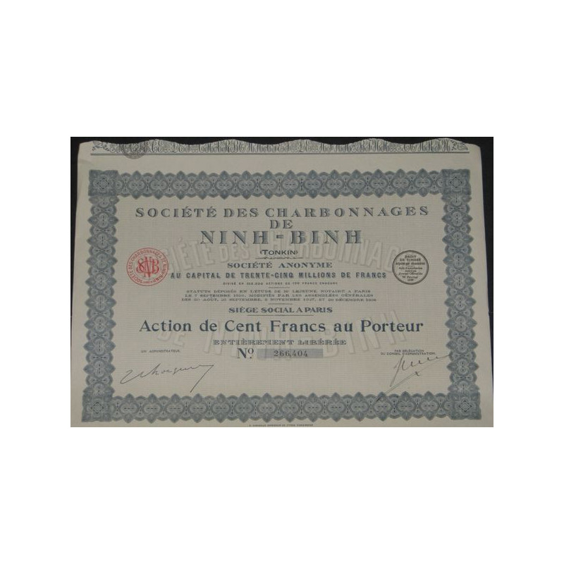 Sté des Charbonnages de Ninh-Binh (Act 100 F)