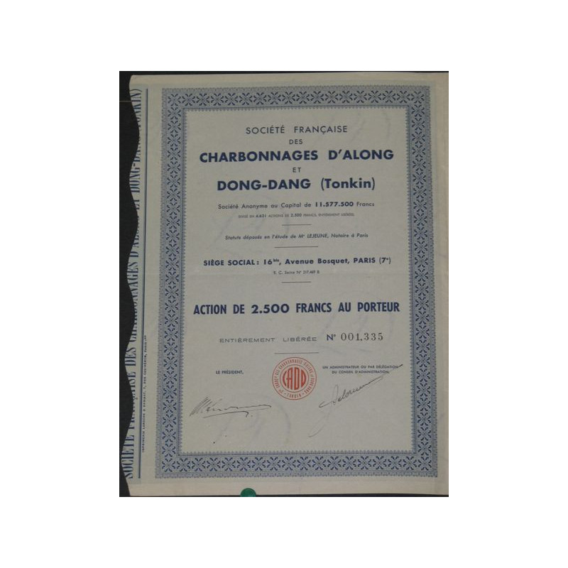 Sté Française des Charbonnages d'Along et Dong-Dang (Tonkin) (Act 2500 F)