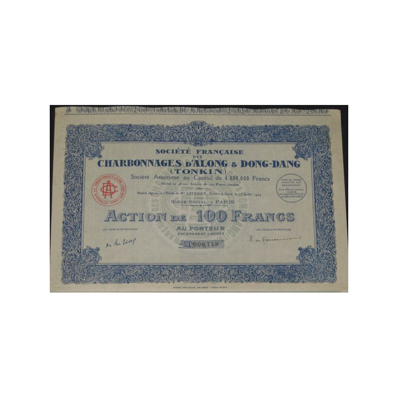 Sté Française des Charbonnages d'Along et Dong-Dang (Tonkin) (Act 100 F)