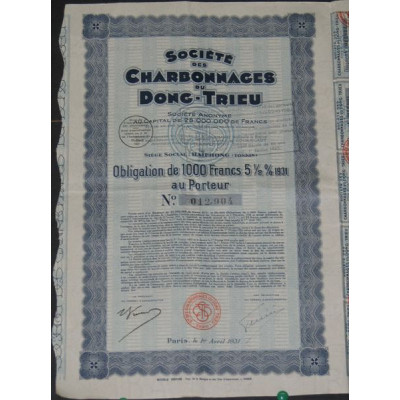 Sté des Charbonnages du Dong-Trieu (Obl 1000 F 5 1/2 % 1931)