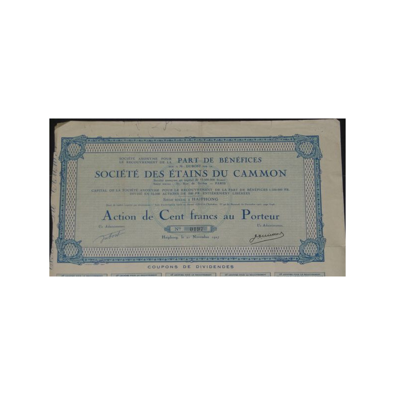 Sté des Etains du Cammon (Recouvrement Part de Bénéfices)