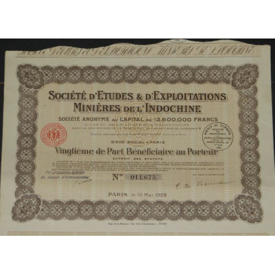 Sté d'Etudes & d'Exploitations Minières de l'Indochine (20ème de PB)
