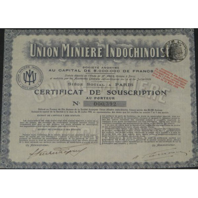 Union Minière Indochinoise (certif souscription)