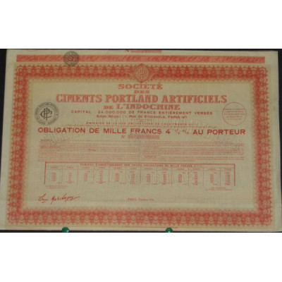 Sté des Ciments Portland Artificiels de l'Indochine (Obl) (blanquette)