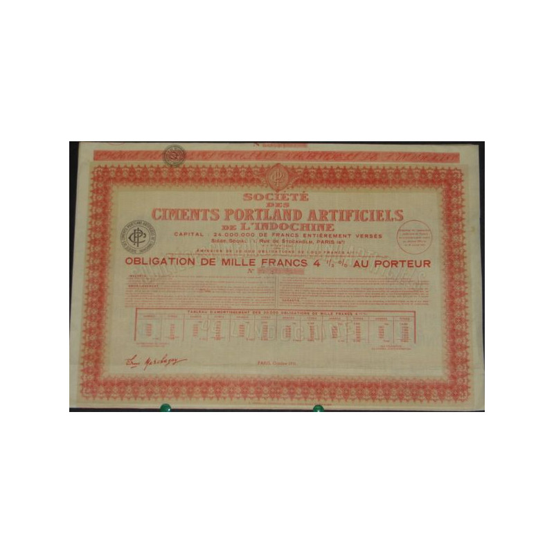 Sté des Ciments Portland Artificiels de l'Indochine (Obl) (blanquette)