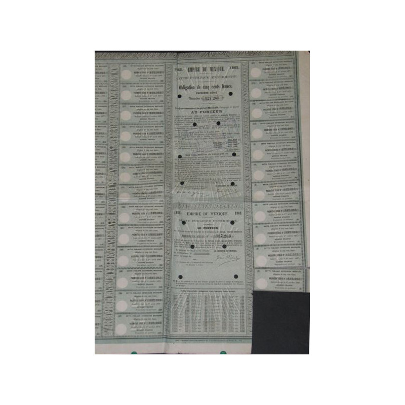 Empire du Mexique - Dette Publique Extérieure 1865
