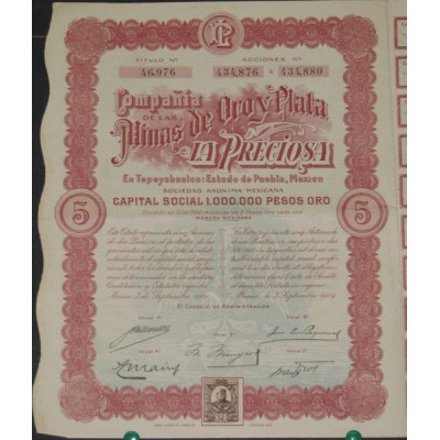 Cia de las Minas de Oro y Plata La Preciosa (5 Ac)