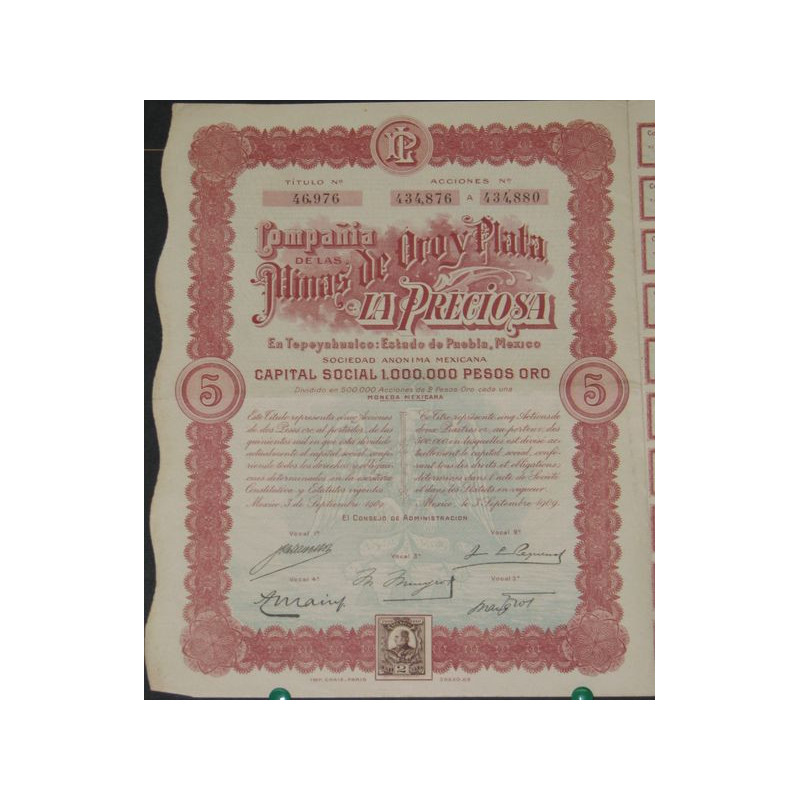 Cia de las Minas de Oro y Plata La Preciosa (5 Ac)