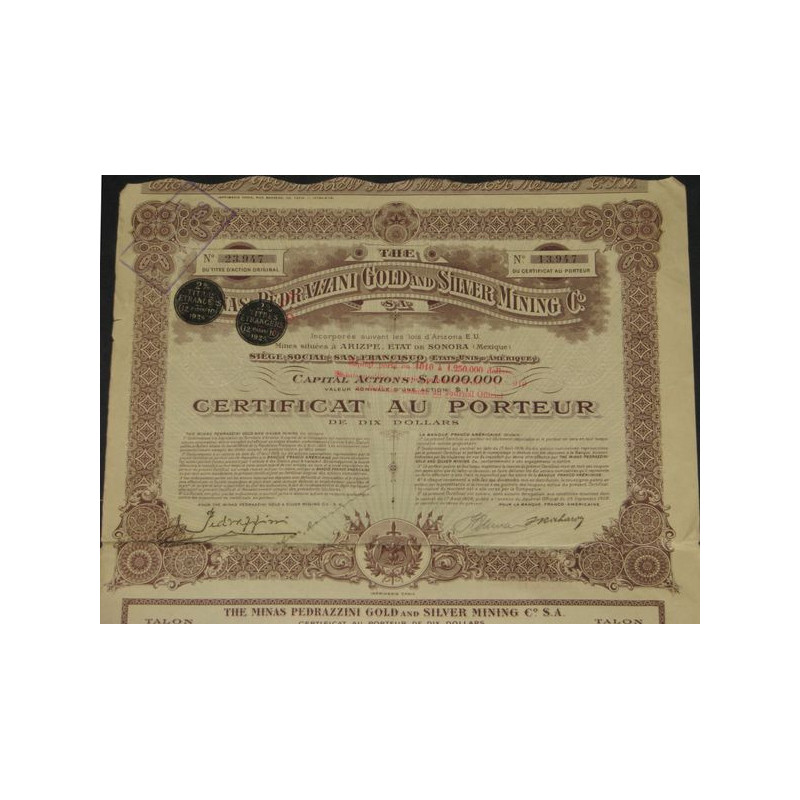 Minas Pedrazzini Gold and Silver Mining Co (Certificat)