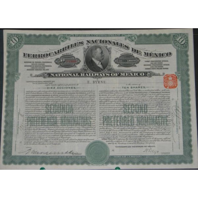 Ferrocarriles Nacionales de Mexico - Chemins de Fer Nationaux du Mexique (10 Act verte)