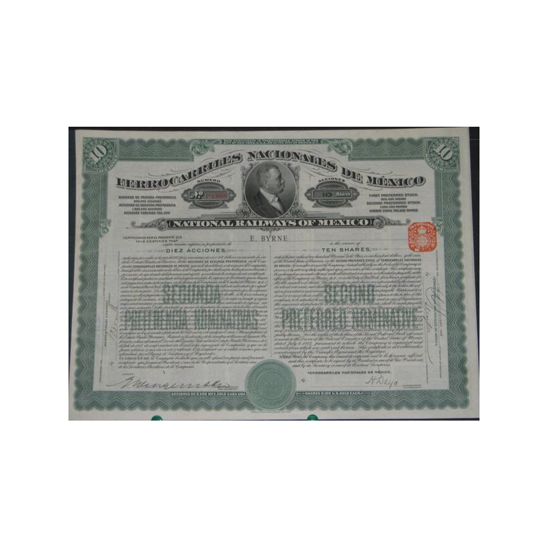 Ferrocarriles Nacionales de Mexico - Chemins de Fer Nationaux du Mexique (10 Act verte)