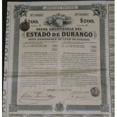 Dette Amortissable de l'Etat de Durango - $ 200