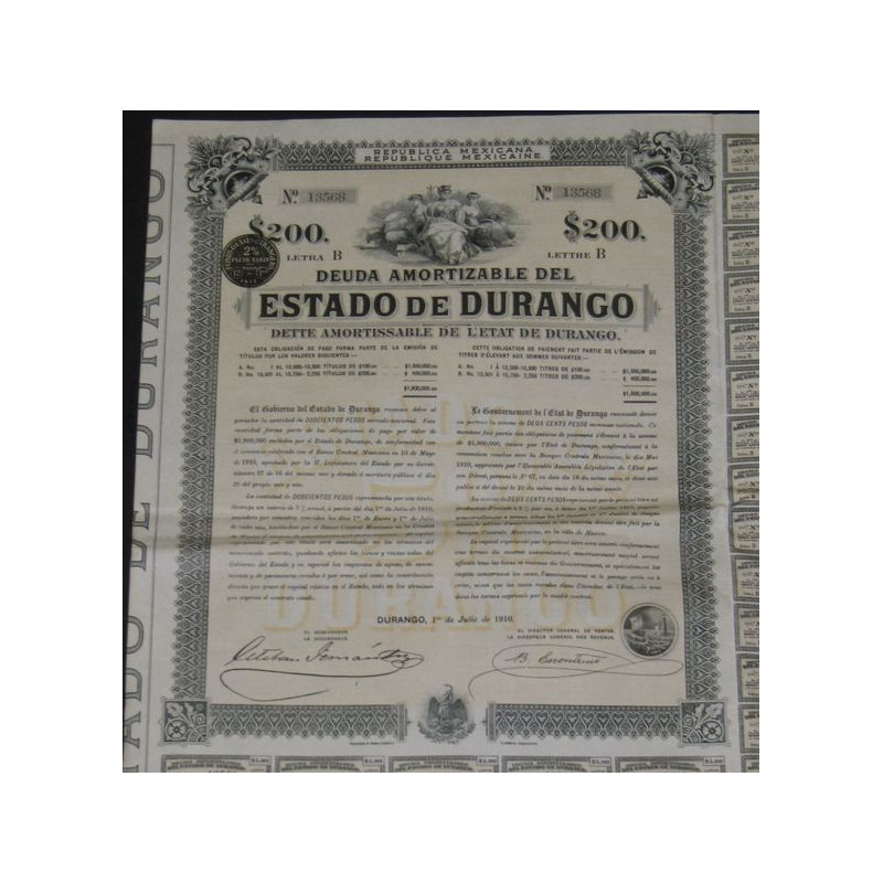 Dette Amortissable de l'Etat de Durango - $ 200