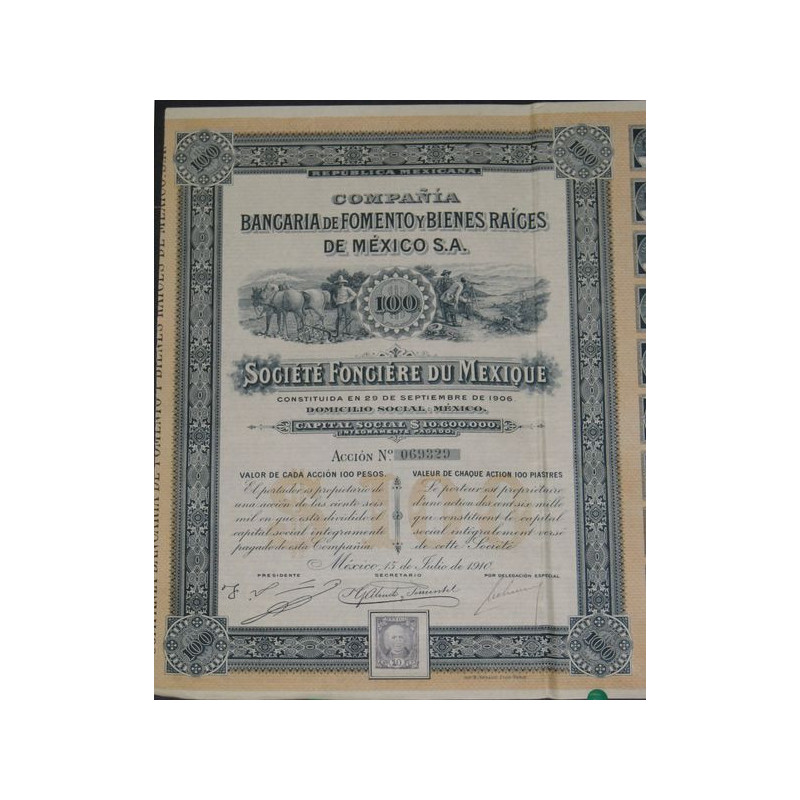 Cia Bancaria de Fomento y Bienes Raiges de México - Société Foncière du Mexique (Act 100 Piastres)