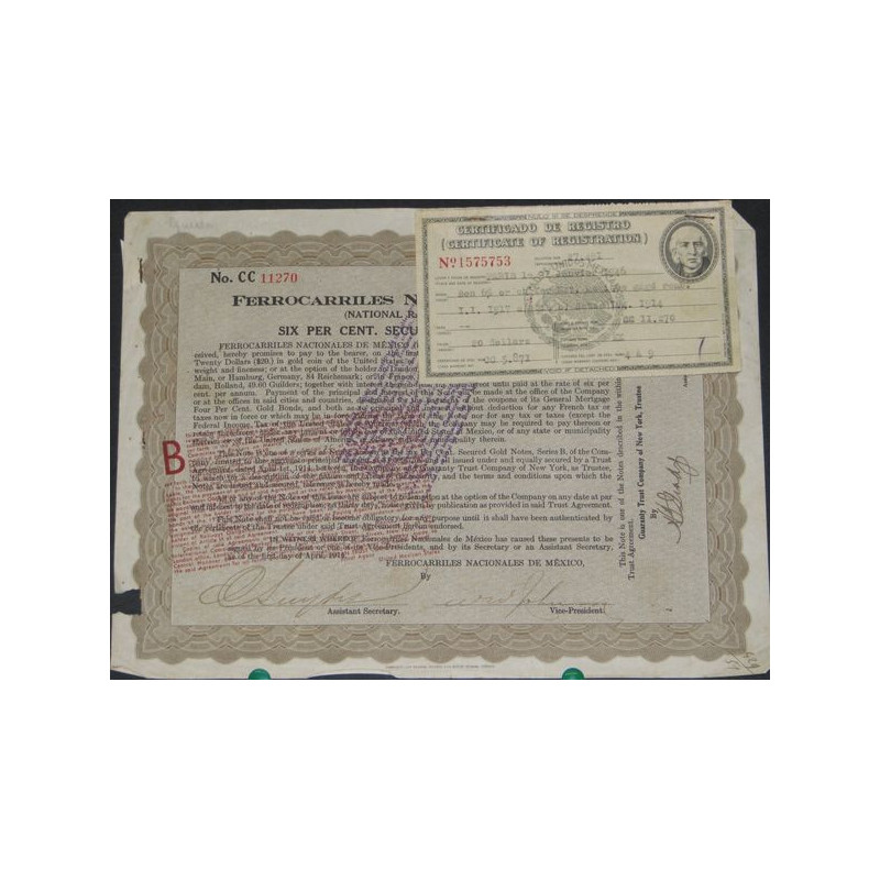 Ferrocarriles Nacionales de Mexico - Chemins de Fer Nationaux du Mexique (Bon 6 % Or)
