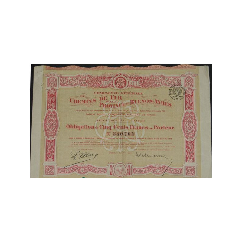 Cie Générale des Chemins de Fer dans la Province de Buenos-Ayres