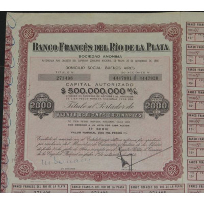 Banco Frances del Rio de la Plata (20 Act rouge)