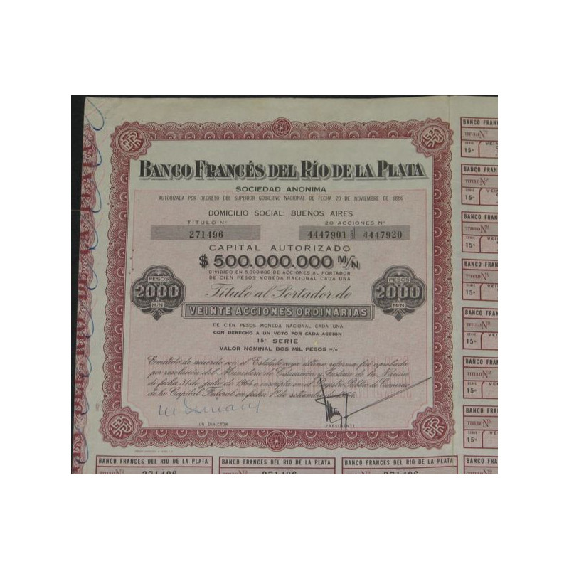 Banco Frances del Rio de la Plata (20 Act rouge)