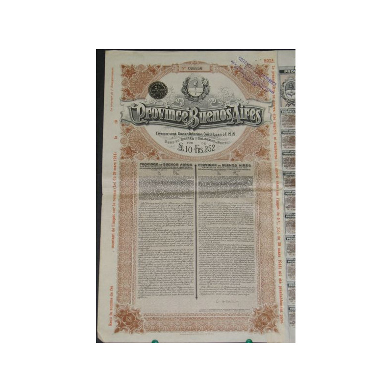 Province of Buenos Aires - 5 % Consolidation Gold Loan of 1915