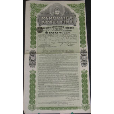 Republica Argentina - Crédito Argentino Interno 1909 - $ 100