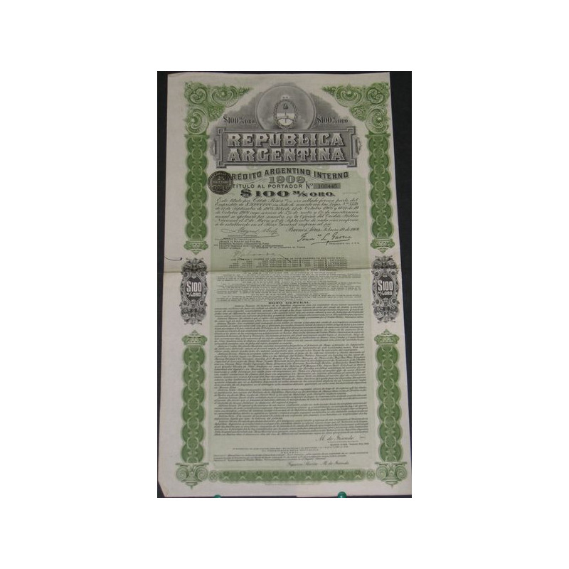 Republica Argentina - Crédito Argentino Interno 1909 - $ 100