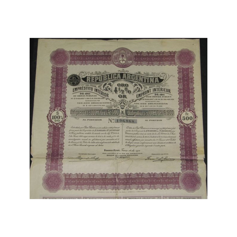 Emprunt Intérieur de 1911 4 1/2 % Or