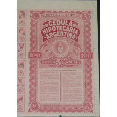 Cedula Hipotecaria Argentina 5 % - 100 pesos