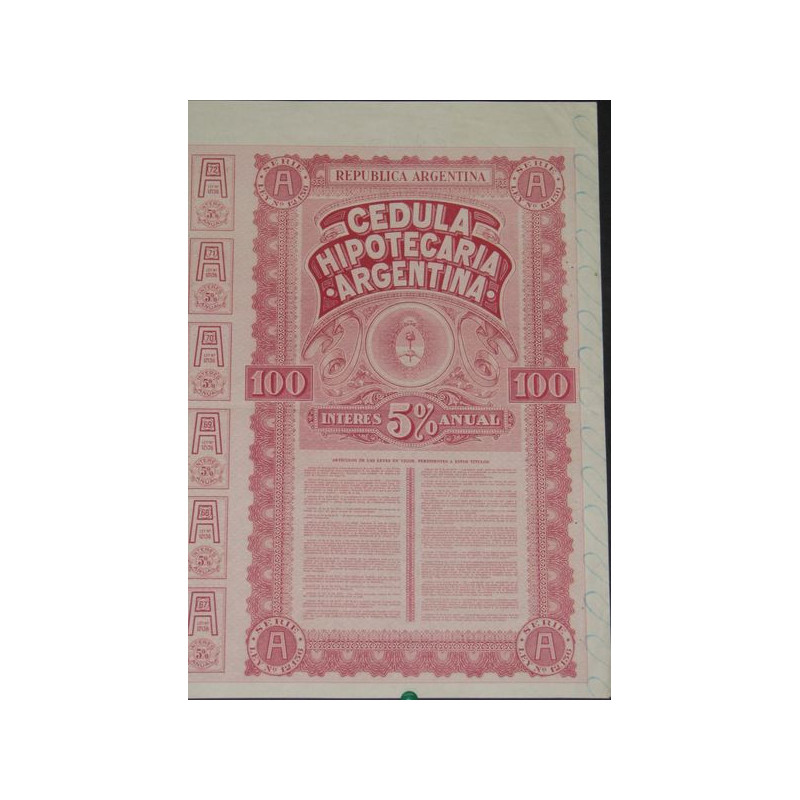 Cedula Hipotecaria Argentina 5 % - 100 pesos