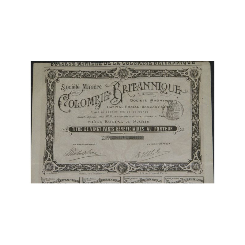 Sté Minière de la Colombie Britannique (20 PB)