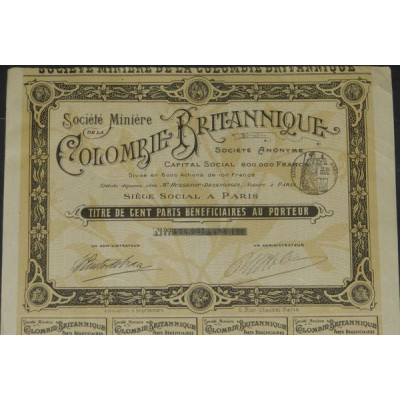 Sté Minière de la Colombie Britannique (100 PB)