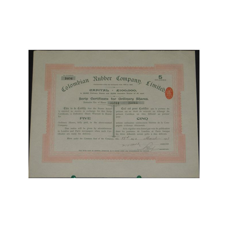 Colombian Rubber Cy Ltd (5 Ac)