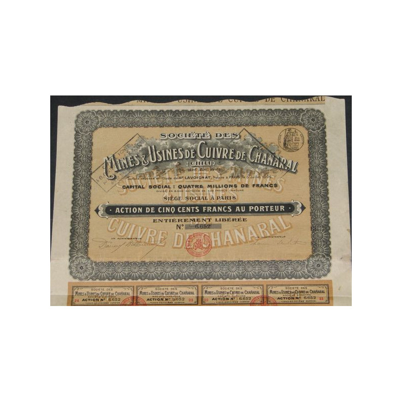 Sté des Mines & Usines de Cuivre de Chañaral (Act 500 F)