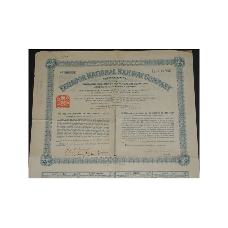 Cie du Chemin de Fer National de l'Equateur (Ligne Guayaquil-Duran-Riobamba)