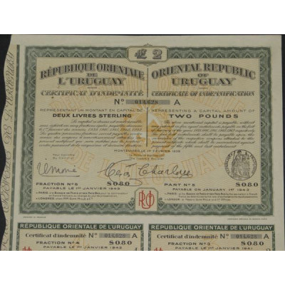 République Orientale de l'Uruguay - Certificat d'Indemnité £ 2