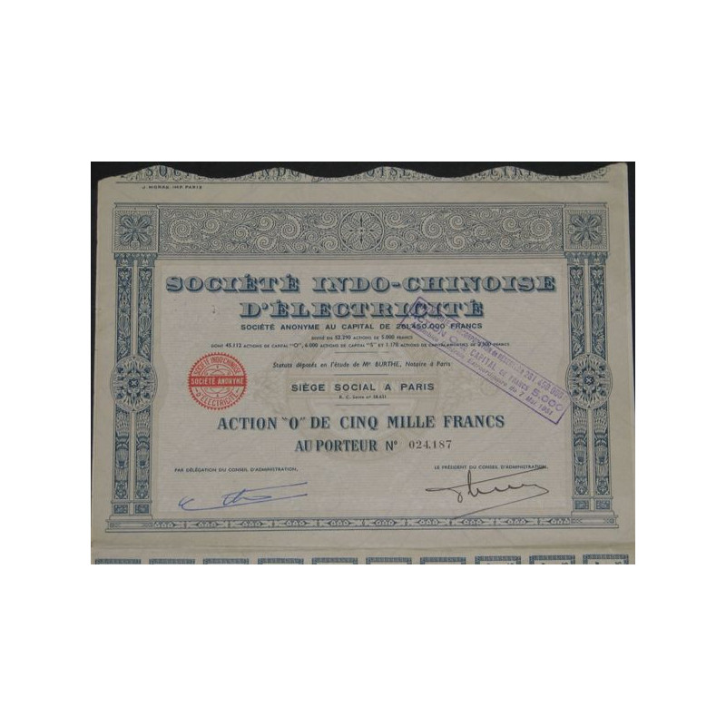 Sté Indo-Chinoise d'Electricité (Act O 5000 F)