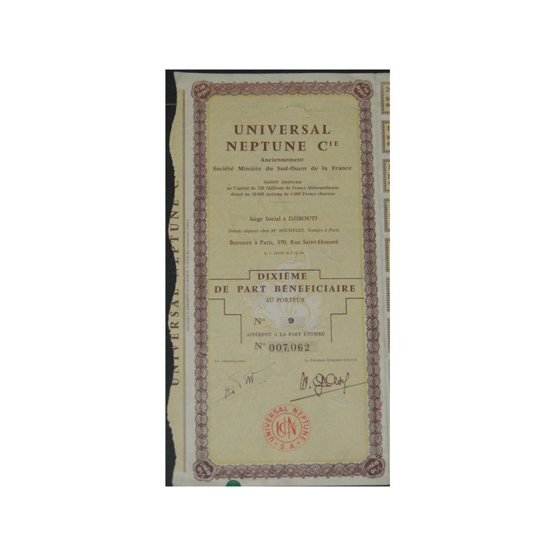 Universal Neptune Cie (Anc Sté Minière du Sud-Ouest de la France) (10ème PF)