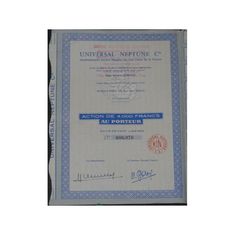 Universal Neptune Cie (Anc Sté Minière du Sud-Ouest de la France) (Ac)