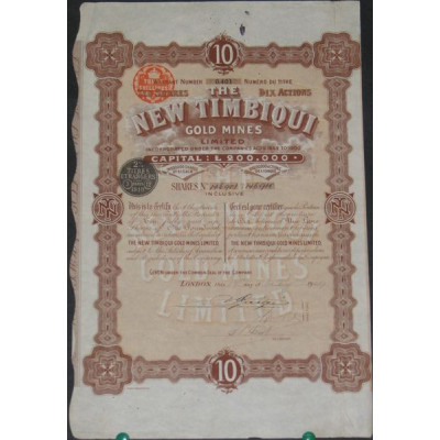 The New Timbiqui Gold Mines Ltd (Titre 10 Act 1£)