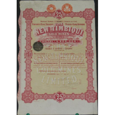 The New Timbiqui Gold Mines Ltd (Titre 25 Act 1£)